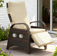 Load image into Gallery viewer, Outdoor Patio Adjustable Wicker Recliner Chair with Flip Side Table, All-Weather PE Rattan Reclining Chairs with Independently Adjustable Backrest and Footrest