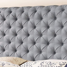 Load image into Gallery viewer, Upholstered fabric bed frame with adjustable headboard, Chesterfield style, wooden slatted supports, easy to assemble, single size