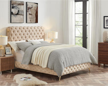 Load image into Gallery viewer, Upholstered Tufted Platform Bed with Deep Button Tufting and Custom Gold Metal Legs, Queen Size Bed Frame, Easy to Assemble, Queen Size Bed Frame