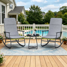 Load image into Gallery viewer, Sky Patio 3-Piece Patio Rocking Chair Bistro Set, Heavy Duty 400 LBS Rocking Chairs with 17.3" Side Table, Gray Cushion & Green Wicker for Garden, Balcony