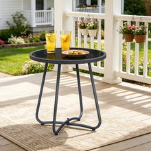 Load image into Gallery viewer, Sky Patio Outdoor Side Table, 17.3" Round Glass Top Patio End Table, 17.7" Height with Metal Frame for Backyard, Deck, Balcony