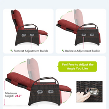Load image into Gallery viewer, Outdoor Patio Adjustable Wicker Recliner Chair with Flip Side Table, All-Weather PE Rattan Reclining Chairs with Independently Adjustable Backrest and Footrest