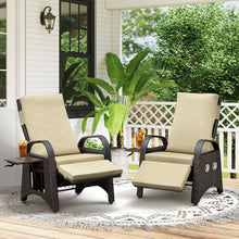 Load image into Gallery viewer, Outdoor Patio Adjustable Wicker Recliner Chair with Flip Side Table, All-Weather PE Rattan Reclining Chairs with Independently Adjustable Backrest and Footrest