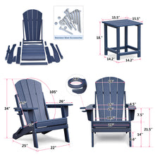Load image into Gallery viewer, Folding Adirondack Chair with Cup Holder, Weather Resistant Portable Patio Fire Pit Chairs for Porch, Beach, Poolside, Deck, Lawn(Blue)