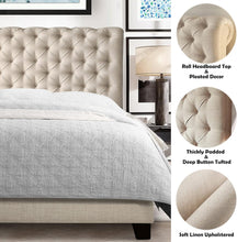 Load image into Gallery viewer, Upholstered fabric bed frame with adjustable headboard, Chesterfield style, wooden slatted supports, easy to assemble, single size