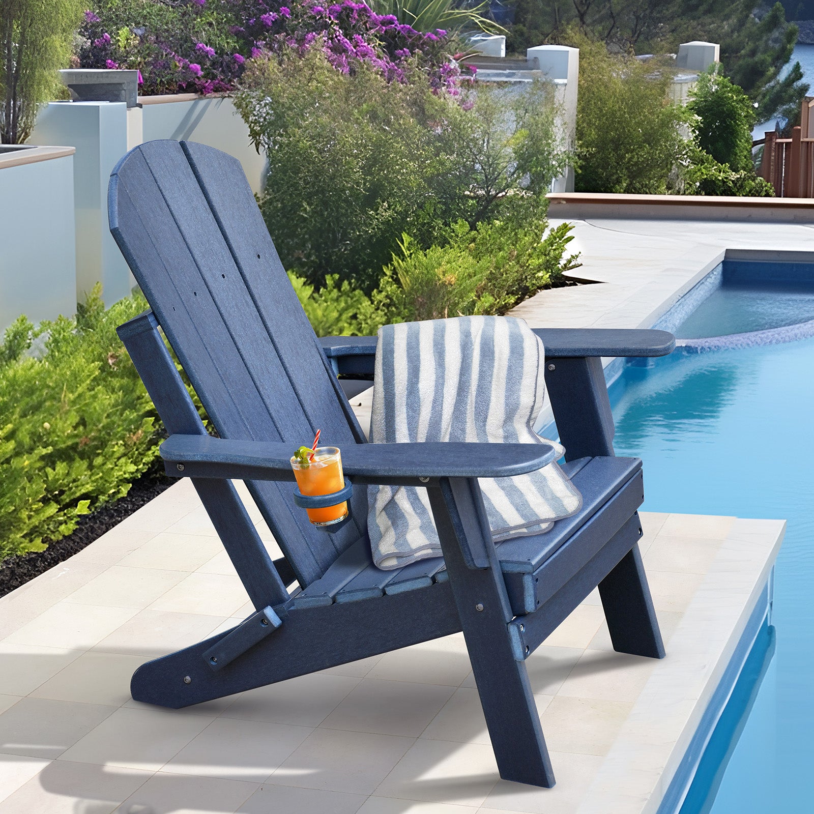 Folding Adirondack Chair with Cup Holder, Weather Resistant