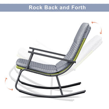 Load image into Gallery viewer, Sky Patio 3-Piece Patio Rocking Chair Bistro Set, Heavy Duty 400 LBS Rocking Chairs with 17.3" Side Table, Gray Cushion & Green Wicker for Garden, Balcony