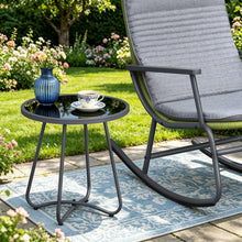 Load image into Gallery viewer, Sky Patio Outdoor Side Table, 17.3" Round Glass Top Patio End Table, 17.7" Height with Metal Frame for Backyard, Deck, Balcony
