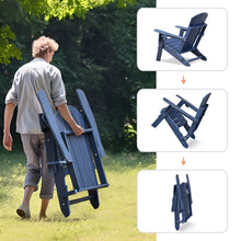 Load image into Gallery viewer, Folding Adirondack Chair with Cup Holder, Weather Resistant Portable Patio Fire Pit Chairs for Porch, Beach, Poolside, Deck, Lawn(Blue)