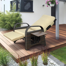 Load image into Gallery viewer, Outdoor Patio Adjustable Wicker Recliner Chair with Flip Side Table, All-Weather PE Rattan Reclining Chairs with Independently Adjustable Backrest and Footrest