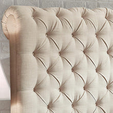 Load image into Gallery viewer, Upholstered fabric bed frame with adjustable headboard, Chesterfield style, wooden slatted supports, easy to assemble, single size