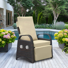 Load image into Gallery viewer, Outdoor Patio Adjustable Wicker Recliner Chair with Flip Side Table, All-Weather PE Rattan Reclining Chairs with Independently Adjustable Backrest and Footrest
