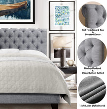 Load image into Gallery viewer, Upholstered fabric bed frame with adjustable headboard, Chesterfield style, wooden slatted supports, easy to assemble, single size