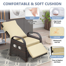 Load image into Gallery viewer, Outdoor Patio Adjustable Wicker Recliner Chair with Flip Side Table, All-Weather PE Rattan Reclining Chairs with Independently Adjustable Backrest and Footrest