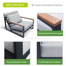 Load image into Gallery viewer, Aluminum Outdoor Lounge Chair with Ottomans / Indoor Outdoor Patio Conversation Set of 3 / All Weather Outdoor Armchair Set with Cushions