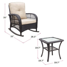 Load image into Gallery viewer, Outdoor Wicker Rocking Chair Set of 3 / Patio Conversation Sets with 2 Rattan Rocker Chairs and Tempered Glass Coffee Table