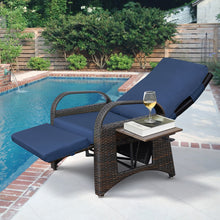 Load image into Gallery viewer, Outdoor Patio Adjustable Wicker Recliner Chair with Flip Side Table, All-Weather PE Rattan Reclining Chairs with Independently Adjustable Backrest and Footrest