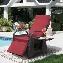 Load image into Gallery viewer, Outdoor Patio Adjustable Wicker Recliner Chair with Flip Side Table, All-Weather PE Rattan Reclining Chairs with Independently Adjustable Backrest and Footrest