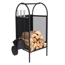 Load image into Gallery viewer, Fireplace Log Holder Rack / Fire pit Set / Outdoor Fireplace / Rack Holder With 2 Wheels