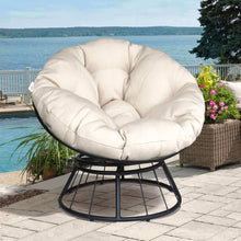 Load image into Gallery viewer, Dormitory Papasan Chair Swivel Patio Chair with Fluffy Cushion,Waterproof Fabric, Indoor/Outdoor Lounge Moon Chair Balcony Seats, 35inch, Khaki