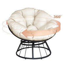 Load image into Gallery viewer, Dormitory Papasan Chair Swivel Patio Chair with Fluffy Cushion,Waterproof Fabric, Indoor/Outdoor Lounge Moon Chair Balcony Seats, 35inch, Khaki