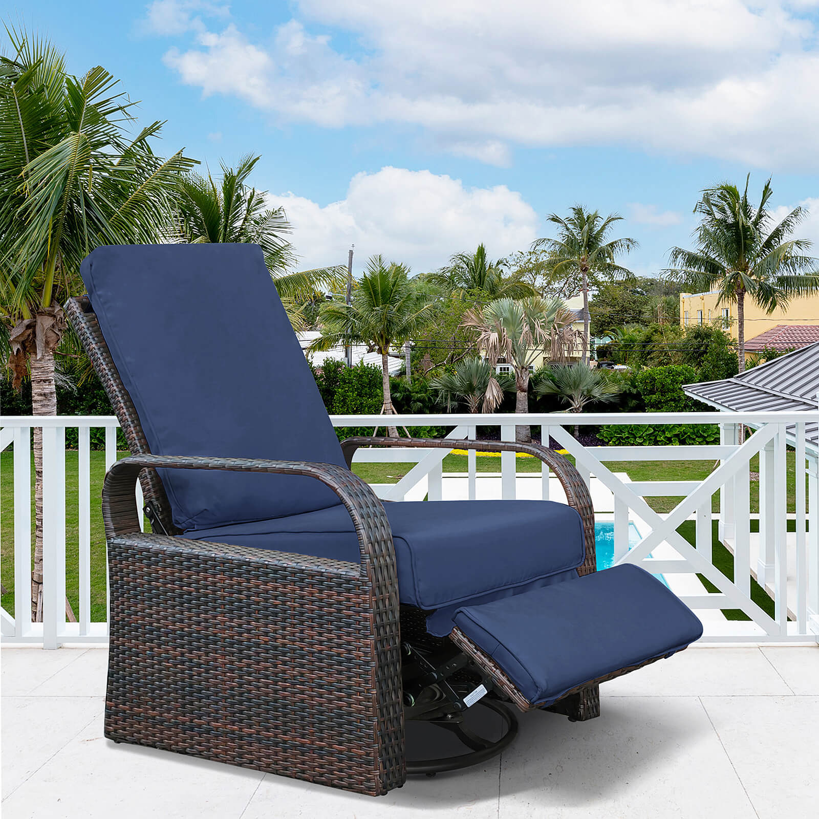 Skypatio Patio Wicker Swivel Recliner / 360Degree Lounge Chair / Furn