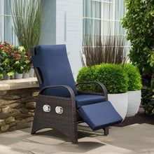 Load image into Gallery viewer, Outdoor Patio Adjustable Wicker Recliner Chair with Flip Side Table, All-Weather PE Rattan Reclining Chairs with Independently Adjustable Backrest and Footrest
