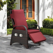 Load image into Gallery viewer, Outdoor Patio Adjustable Wicker Recliner Chair with Flip Side Table, All-Weather PE Rattan Reclining Chairs with Independently Adjustable Backrest and Footrest
