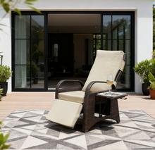 Load image into Gallery viewer, Outdoor Patio Adjustable Wicker Recliner Chair with Flip Side Table, All-Weather PE Rattan Reclining Chairs with Independently Adjustable Backrest and Footrest
