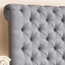 Load image into Gallery viewer, Upholstered fabric bed frame with adjustable headboard, Chesterfield style, wooden slatted supports, easy to assemble, single size
