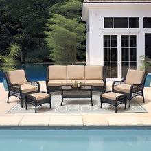 Load image into Gallery viewer, 6Pieces Outdoor Sectional Couch Sofa Set with Tempered Coffee Table
