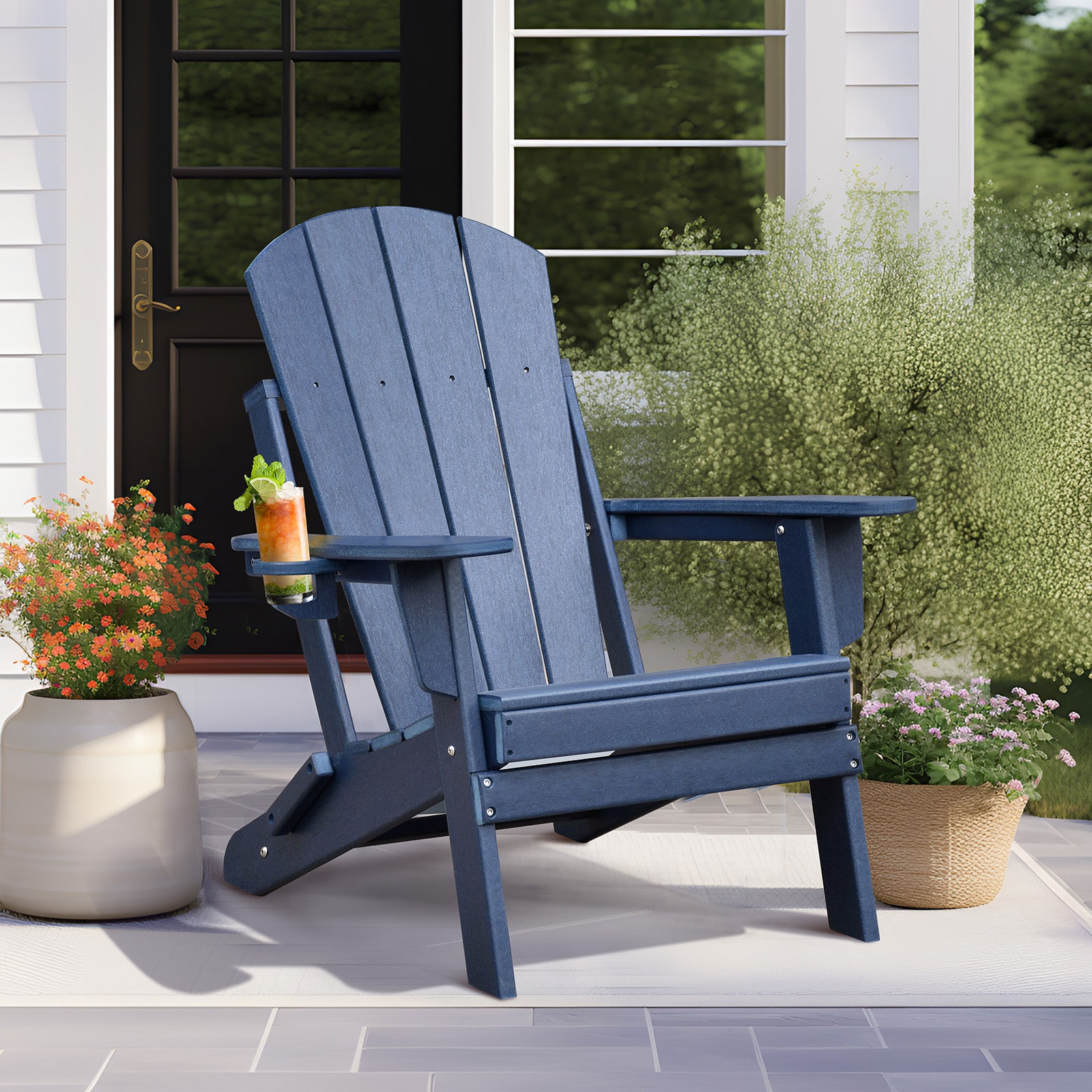 Folding Adirondack Chair with Cup Holder, Weather Resistant