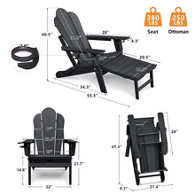 Load image into Gallery viewer, 【Arttoreal】 New Adirondack-Chairs-with-Ottoman  | Folding | Retractable-Footrest | HDPE Plastic | All Weather Fire Pit Chair | Cup Holders | Blue | for Outdoor Poolside
