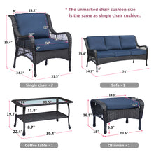 Load image into Gallery viewer, 6Pieces Outdoor Sectional Couch Sofa Set with Tempered Coffee Table
