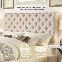 Load image into Gallery viewer, Upholstered fabric bed frame with adjustable headboard, Chesterfield style, wooden slatted supports, easy to assemble, single size
