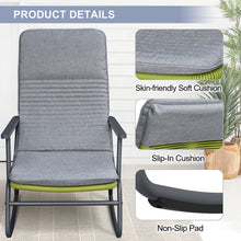 Load image into Gallery viewer, Sky Patio 3-Piece Patio Rocking Chair Bistro Set, Heavy Duty 400 LBS Rocking Chairs with 17.3" Side Table, Gray Cushion &amp; Green Wicker for Garden, Balcony
