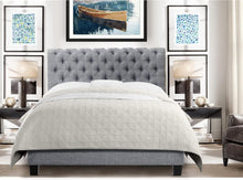 Load image into Gallery viewer, Upholstered fabric bed frame with adjustable headboard, Chesterfield style, wooden slatted supports, easy to assemble, single size
