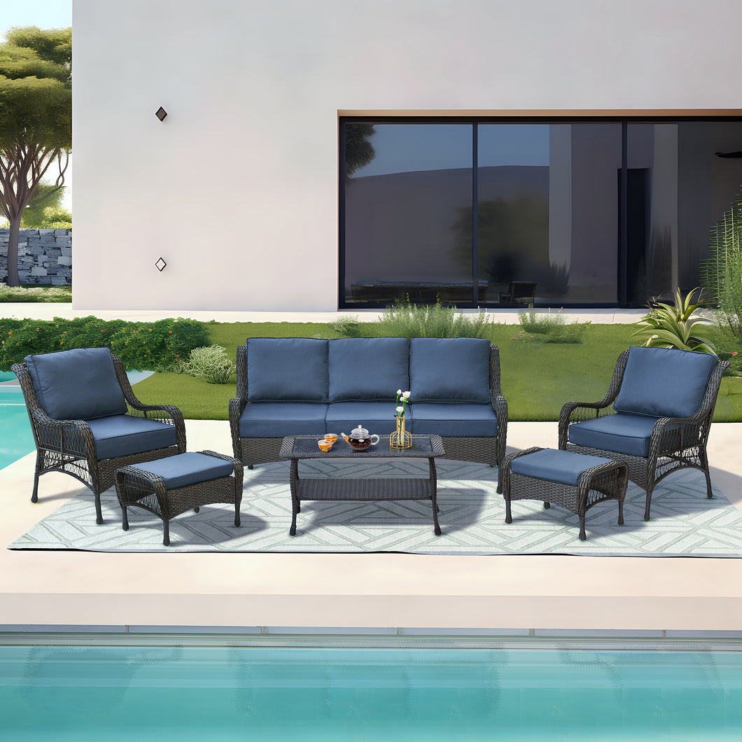6Pieces Outdoor Sectional Couch Sofa Set with Tempered Coffee Table