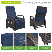 Load image into Gallery viewer, Outdoor Patio Adjustable Wicker Recliner Chair with Flip Side Table, All-Weather PE Rattan Reclining Chairs with Independently Adjustable Backrest and Footrest
