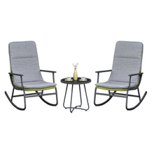 Load image into Gallery viewer, Sky Patio 3-Piece Patio Rocking Chair Bistro Set, Heavy Duty 400 LBS Rocking Chairs with 17.3" Side Table, Gray Cushion &amp; Green Wicker for Garden, Balcony
