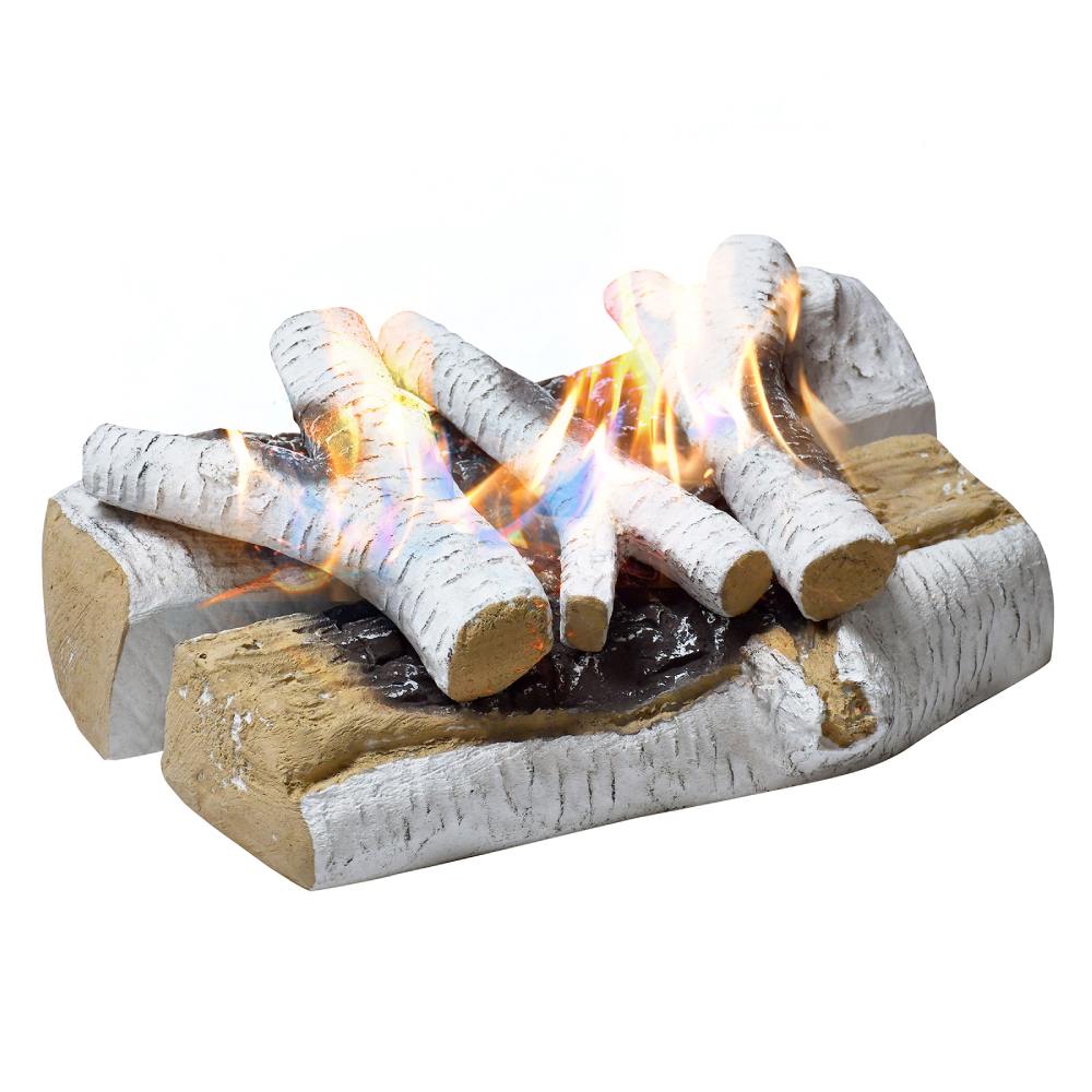 Ceramic Fireplace Logs Set of 5 / Fiber White Birch Fake Firewood /Fire Pits Logs