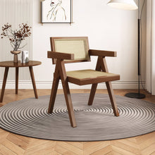 Load image into Gallery viewer, Modern Mid Century Dining Chairs Set of 2, Rattan Accent Chairs, Comfy Armchairs, Outdoor Wood Chairs with Armrest for Bedroom Living Room Reading Room Dining Kitchen
