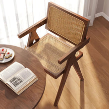 Load image into Gallery viewer, Modern Mid Century Dining Chairs Set of 2, Rattan Accent Chairs, Comfy Armchairs, Outdoor Wood Chairs with Armrest for Bedroom Living Room Reading Room Dining Kitchen
