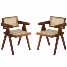 Load image into Gallery viewer, Modern Mid Century Dining Chairs Set of 2, Rattan Accent Chairs, Comfy Armchairs, Outdoor Wood Chairs with Armrest for Bedroom Living Room Reading Room Dining Kitchen
