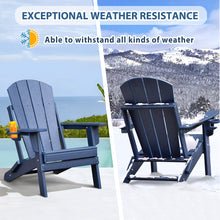 Load image into Gallery viewer, Folding Adirondack Chair with Cup Holder, Weather Resistant Portable Patio Fire Pit Chairs for Porch, Beach, Poolside, Deck, Lawn(Blue)
