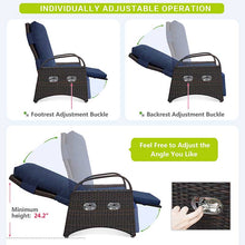 Load image into Gallery viewer, Outdoor Patio Adjustable Wicker Recliner Chair with Flip Side Table, All-Weather PE Rattan Reclining Chairs with Independently Adjustable Backrest and Footrest
