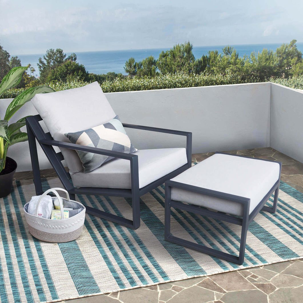Skypatio Aluminum Patio Furniture Lounge Set of 2 / Outdoor Patio Recliner Chairs with Ottomans