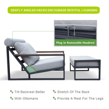 Load image into Gallery viewer, Aluminum Outdoor Lounge Chair with Ottomans / Indoor Outdoor Patio Conversation Set of 3 / All Weather Outdoor Armchair Set with Cushions
