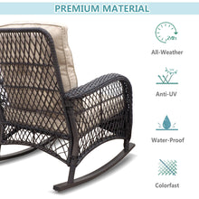 Load image into Gallery viewer, Outdoor Wicker Rocking Chair Set of 3 / Patio Conversation Sets with 2 Rattan Rocker Chairs and Tempered Glass Coffee Table
