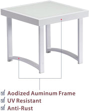 Load image into Gallery viewer, Modern Square End Tables for Living Room / White Rustic Aluminum Outdoor Side Table / Patio Tempered Glass Accent Table
